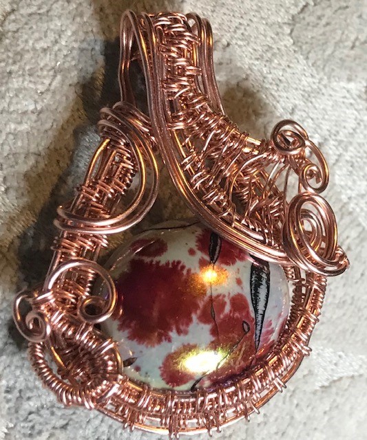Bare Copper wire wrapped pendant on ceramic bead